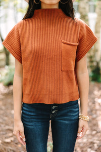 Pocket Ribbed Knit Short Sleeve Sweater