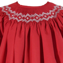 Load image into Gallery viewer, Red Geometric Smocked Long Bishop Sleeve Dress
