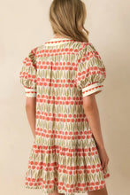Load image into Gallery viewer, White Tulip Floral Print Cotton Puff Short Sleeve Mini Dress
