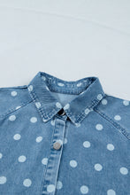 Load image into Gallery viewer, Sky Blue Polka Dot Print Ruffled Short Puff Sleeve Button Down Loose Denim Dress
