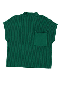 Pocket Ribbed Knit Short Sleeve Sweater