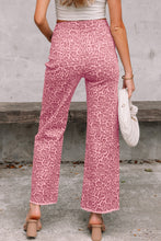 Load image into Gallery viewer, Rose Leopard Frayed Edge Wide Leg High Waist Jeans
