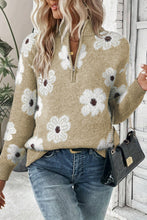 Load image into Gallery viewer, Vintage Floral Pattern Half Zip Sweater
