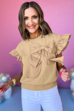 Load image into Gallery viewer, Parchment Ribbon Bow Ruffle Sleeve Round Neck Top
