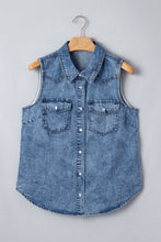 Load image into Gallery viewer, Dusk Blue Buttoned Front Collared Sleeveless Denim Vest
