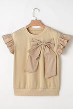 Load image into Gallery viewer, Parchment Ribbon Bow Ruffle Sleeve Round Neck Top
