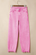 Load image into Gallery viewer, Pink Acid Wash High Waist Uneven Raw Hem Shift Jeans
