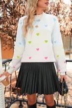Load image into Gallery viewer, Multicolor Heart Pattern Colorblock High Neck Sweater
