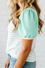 Load image into Gallery viewer, Green Striped Short Puff Sleeve Top

