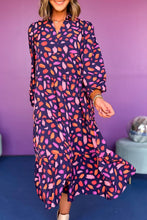 Load image into Gallery viewer, Blue Abstract Print Collared Tiered Flowy Maxi Dress

