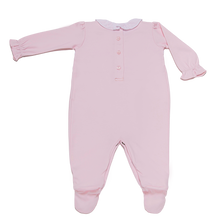 Load image into Gallery viewer, Girl Jacquard Pink Pima Cotton Smocked Footed Romper
