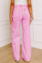 Load image into Gallery viewer, Pink Acid Wash High Waist Uneven Raw Hem Shift Jeans
