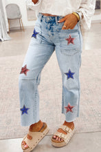 Load image into Gallery viewer, Beau Blue Patriotic Sequin Stars Patch Pocket Shift Jeans

