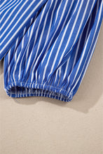 Load image into Gallery viewer, Blue Stripe Bow Front Puff Short Sleeve Blouse
