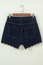Load image into Gallery viewer, Black Embroidered Scalloped Trim Relaxed Denim Shorts
