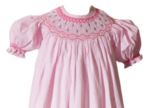 Load image into Gallery viewer, Light Pink Geometric Hand-Smocked Short Sleeve Bishop Dress

