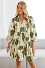 Load image into Gallery viewer, Guacamole Green Abstract Print Striped V-Neck Mini Dress
