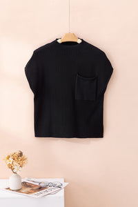 Pocket Ribbed Knit Short Sleeve Sweater
