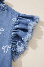 Load image into Gallery viewer, Blue Frilled Collar Flutter Sleeve Denim Top
