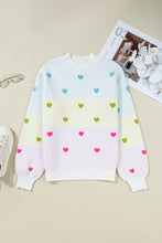 Load image into Gallery viewer, Multicolor Heart Pattern Colorblock High Neck Sweater
