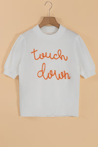 White Touchdown Tinsel Puff Short Sleeve Sweater