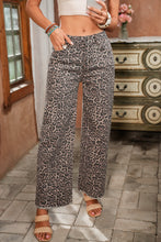 Load image into Gallery viewer, Rose Leopard Frayed Edge Wide Leg High Waist Jeans
