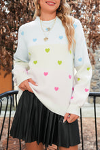 Load image into Gallery viewer, Multicolor Heart Pattern Colorblock High Neck Sweater
