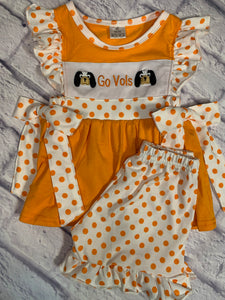 Go Vols Knit Embroidery/Applique Collection Ruffled Short Set